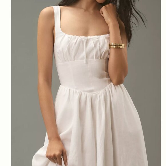 NEW BEST Reformation Balia Linen Midi Dress Sz4 White Linen Bow Sleeveless - Picture 12 of 13